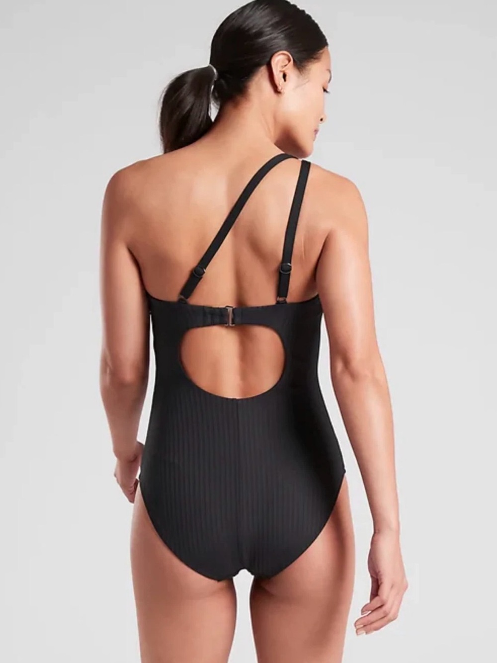 Athleta XXS black ribbed Asym swimsuit NWT